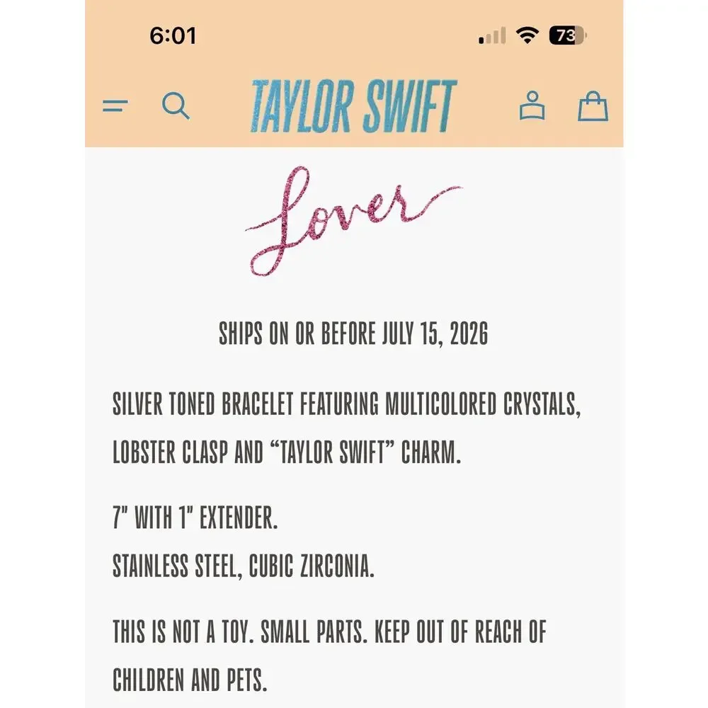 RARE Taylor Swift Lover Album Heart Crystal Bracelet 2026 Summer Collection